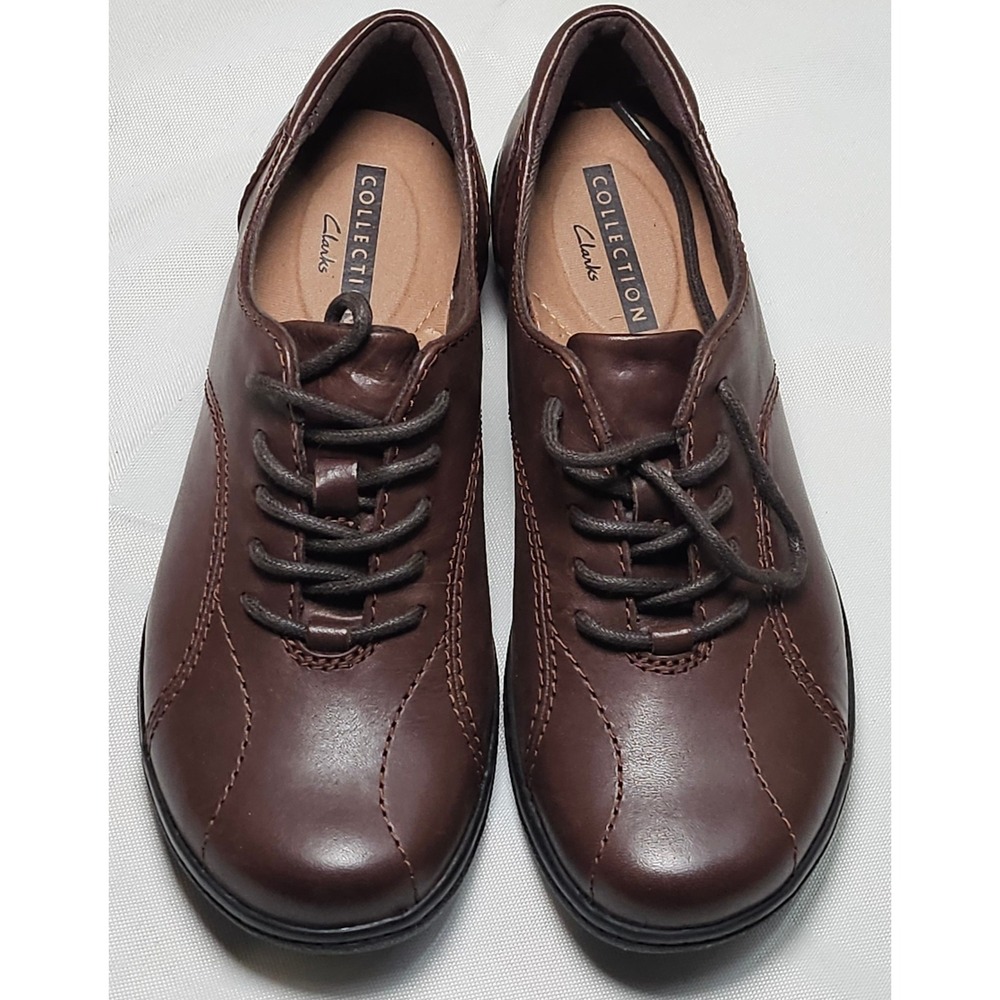 Clarks Collection Brown Leather Lace Up Oxford Shoes Women Size 5.5 US New‎
